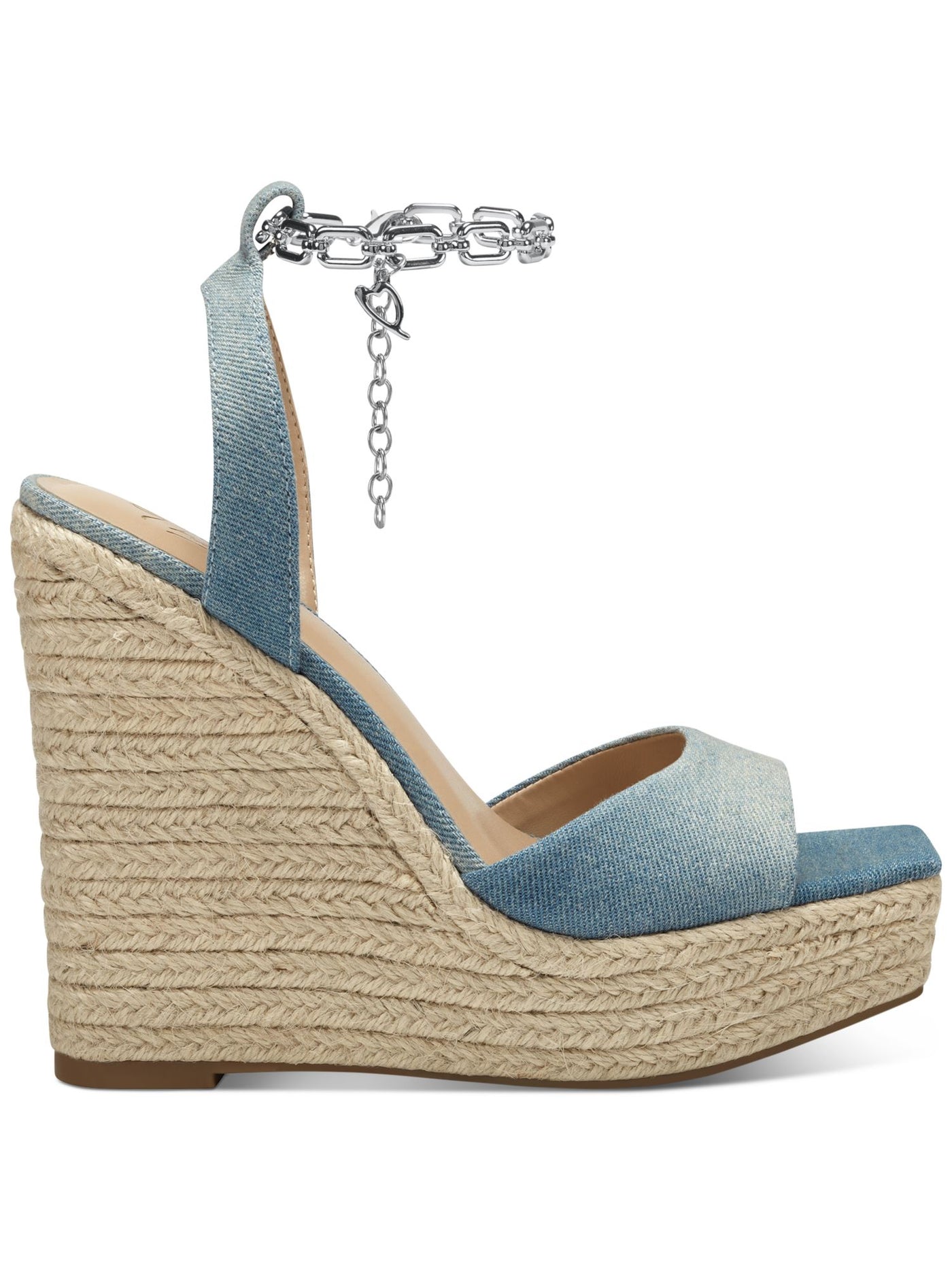 THALIA SODI Womens Light Blue Denim Clasp Chain 1-1/2" Platform Ankle Strap Caden Square Toe Wedge Slip On Espadrille Shoes 8 M