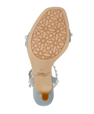 JEWEL BADGLEY MISCHKA Womens Light Blue Mixed Media Glitter Pearls Padded Embellished Damaris Square Toe Stiletto Buckle Dress Heeled