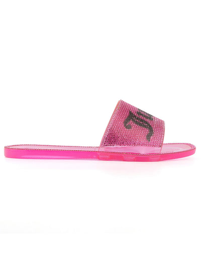 JUICY COUTURE Womens Pink Logo Translucent Rhinestone Hylton Round Toe Slip On Slide Sandals 9 M