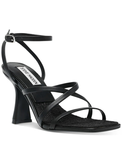 STEVE MADDEN Womens Black Strappy Blessing Square Toe Flare Buckle Dress Heeled Sandal 11 M