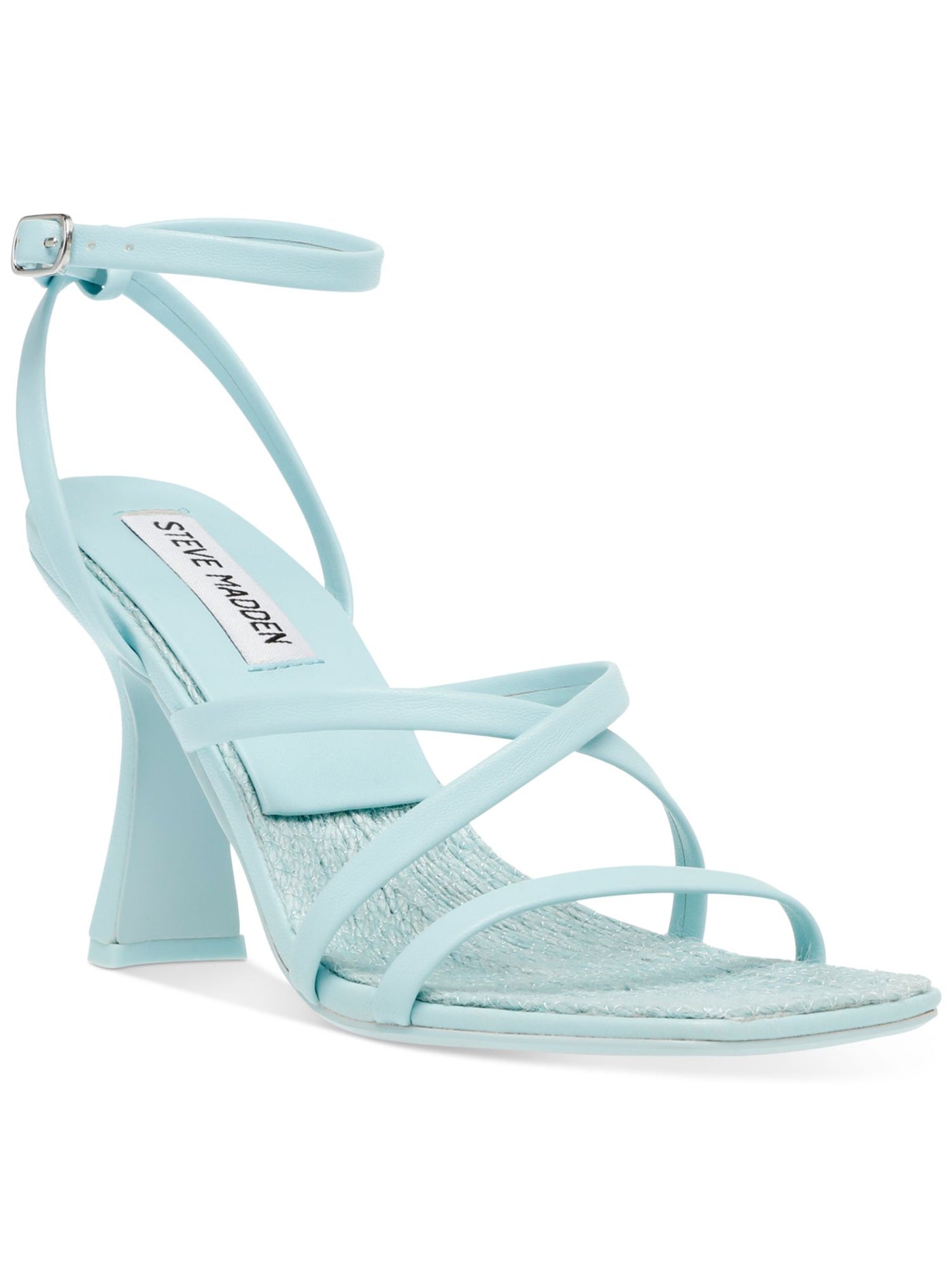 STEVE MADDEN Womens Light Blue Strappy Blessing Square Toe Flare Buckle Dress Heeled Sandal 7 M