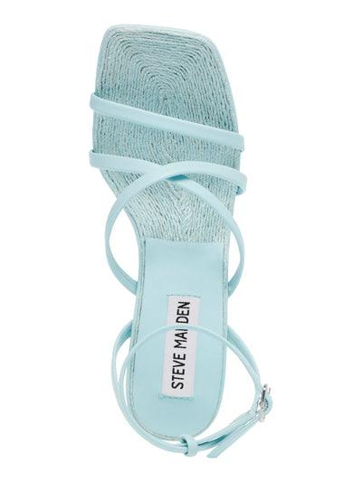 STEVE MADDEN Womens Light Blue Strappy Blessing Square Toe Flare Buckle Dress Heeled Sandal 8 M