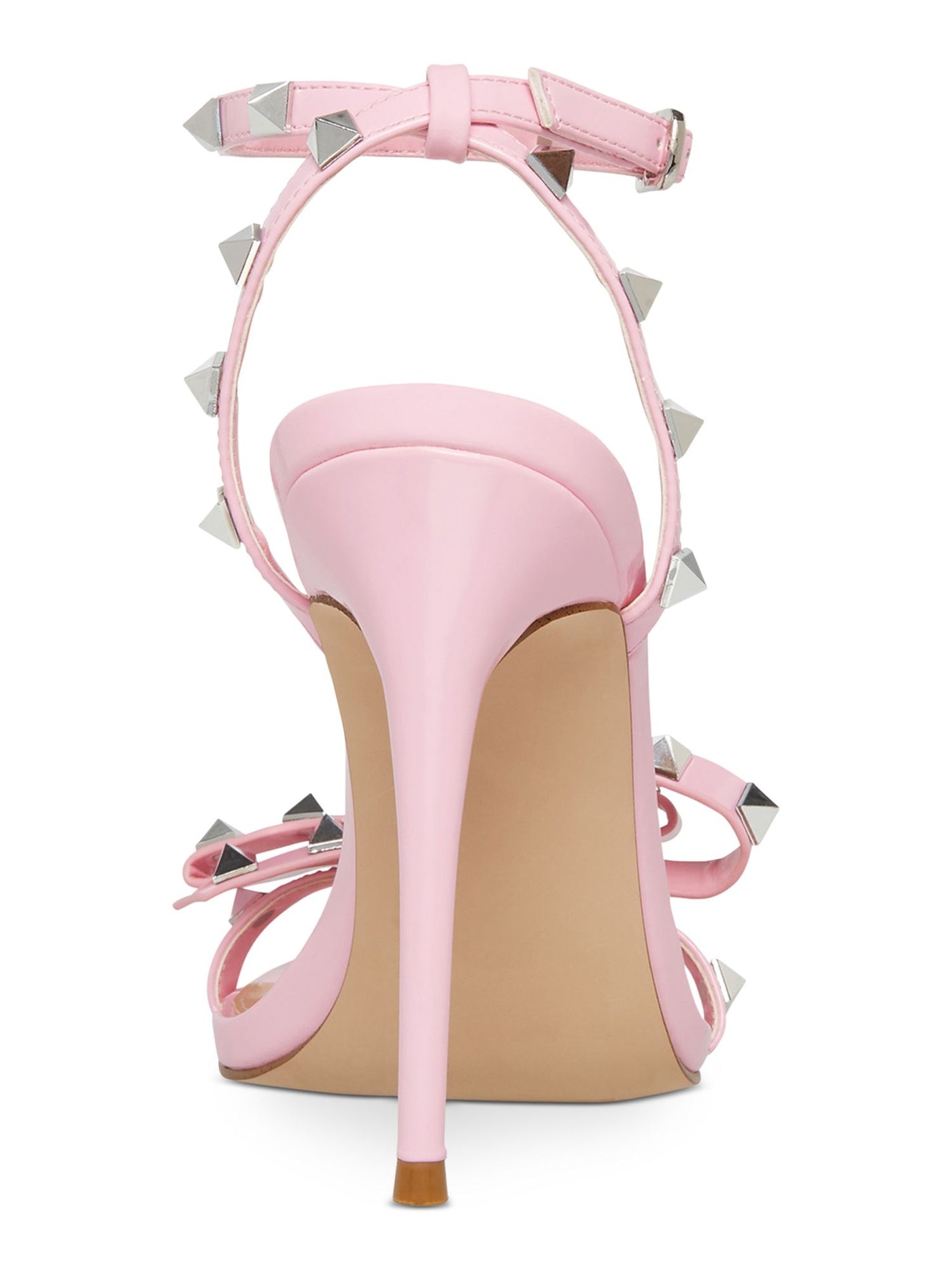 STEVE MADDEN Womens Pink Bow Accent Studded Padded Adjustable Ankle Strap Bradshaw-s Round Toe Stiletto Buckle Heeled Sandal 7.5 M