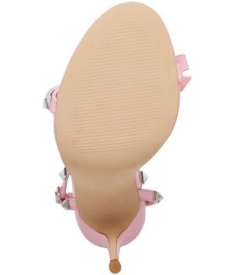 STEVE MADDEN Womens Pink Bow Accent Studded Padded Adjustable Ankle Strap Bradshaw-s Round Toe Stiletto Buckle Heeled M