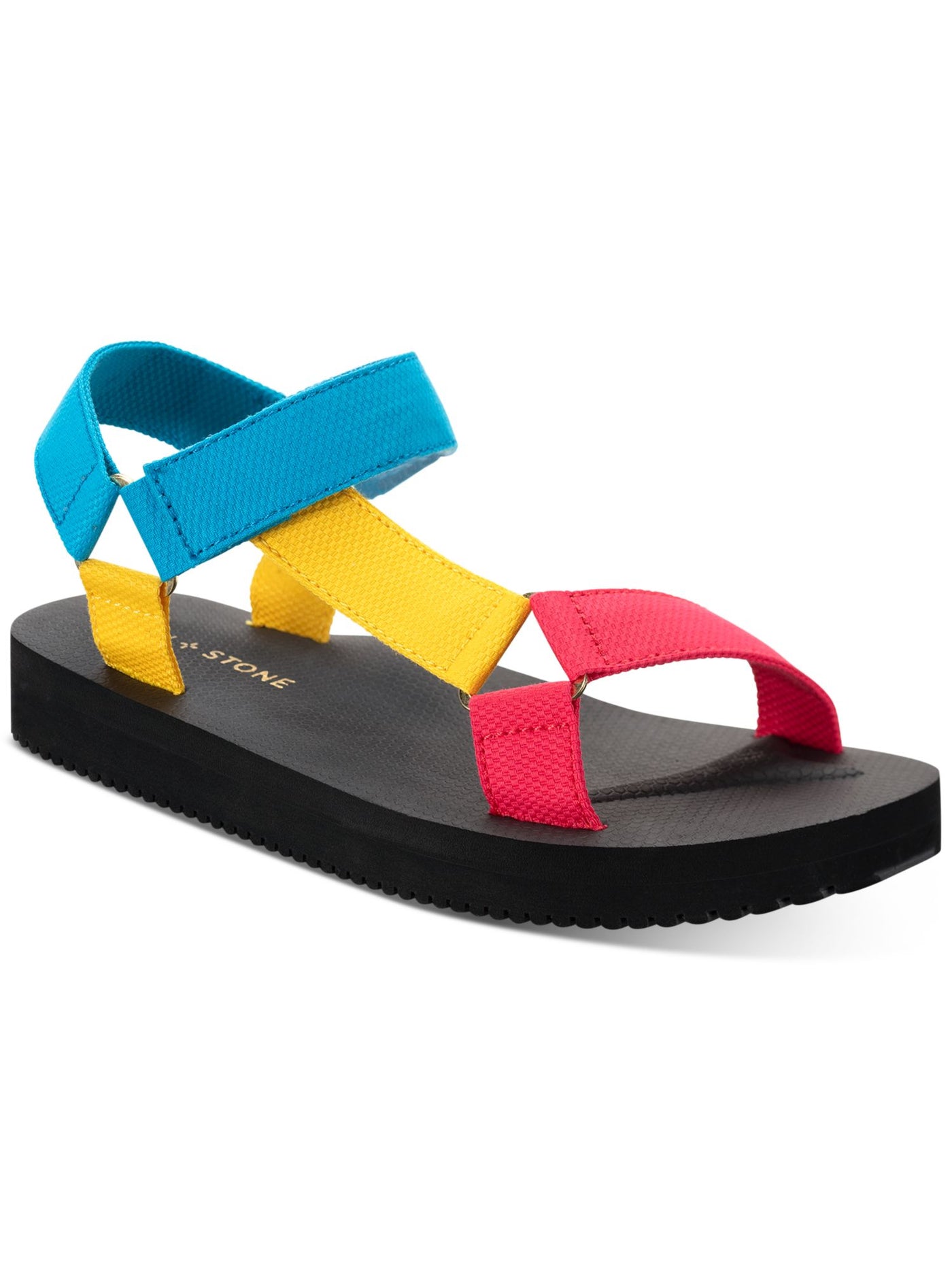 SUN STONE Womens Black Color Block Comfort Asymmetrical Tabbyy Round Toe Platform Slingback Sandal 11 M