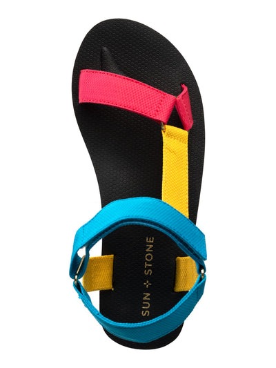 SUN STONE Womens Black Color Block Comfort Asymmetrical Tabbyy Round Toe Platform Slingback Sandal 11 M