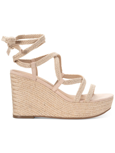 SUN STONE Womens Beige Textured Woven Padded 1-1/2" Platform Ankle Strap Strappy Trinnie Round Toe Wedge Lace-Up Espadrille Shoes 10 M