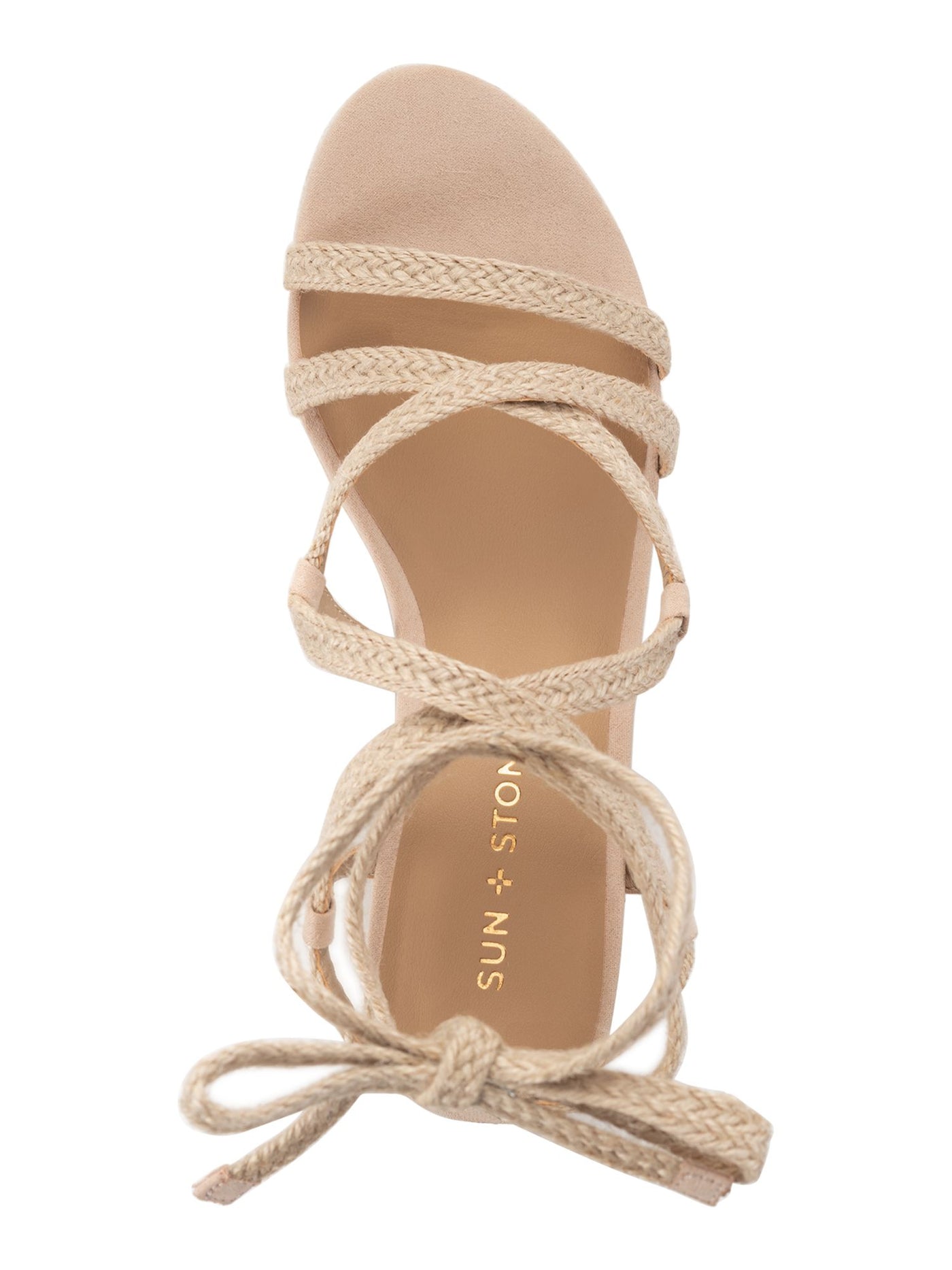 SUN STONE Womens Beige Textured Woven Padded 1-1/2" Platform Ankle Strap Strappy Trinnie Round Toe Wedge Lace-Up Espadrille Shoes 8.5 M