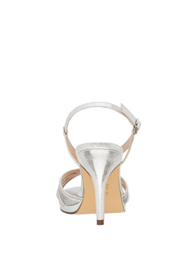NINA NEW YORK Womens Silver Embellished Adjustable Barbara Round Toe Stiletto Buckle Dress Slingback Sandal 5.5 M