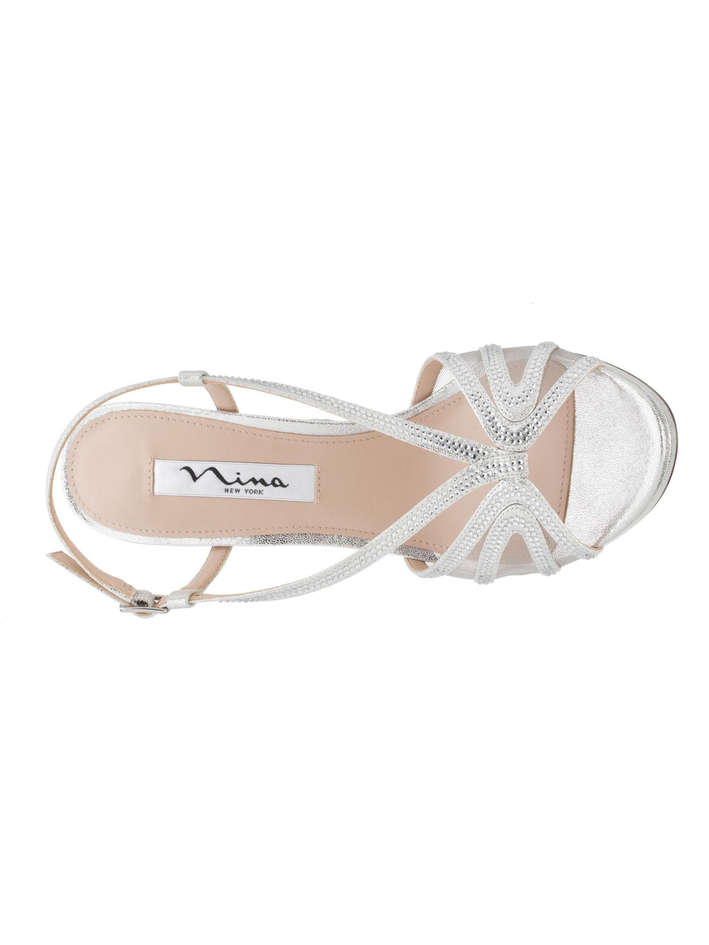 NINA NEW YORK Womens Silver Embellished Adjustable Barbara Round Toe Stiletto Buckle Dress Slingback Sandal 5.5 M