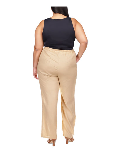 MICHAEL KORS Womens Beige Pocketed Drawstring Elastic Waist Wear To Work Straight leg Pants 1X