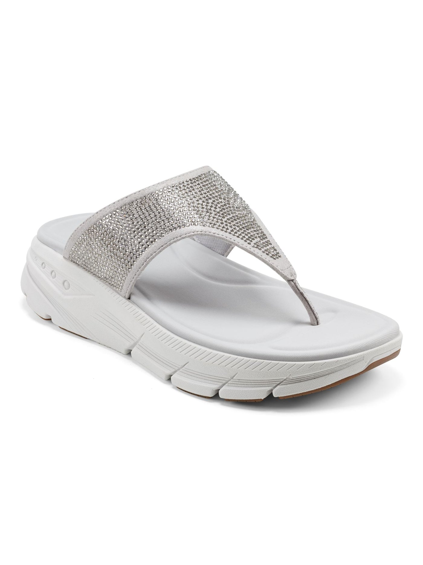 EASY SPIRIT Womens Silver Glitter Cushioned Moon Round Toe Wedge Slip On Thong Sandals Shoes 11 M