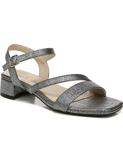 LIFE STRIDE Womens Silver Asymmetrical Cushioned Julep Square Toe Block Heel Buckle Heeled Sandal 7 M