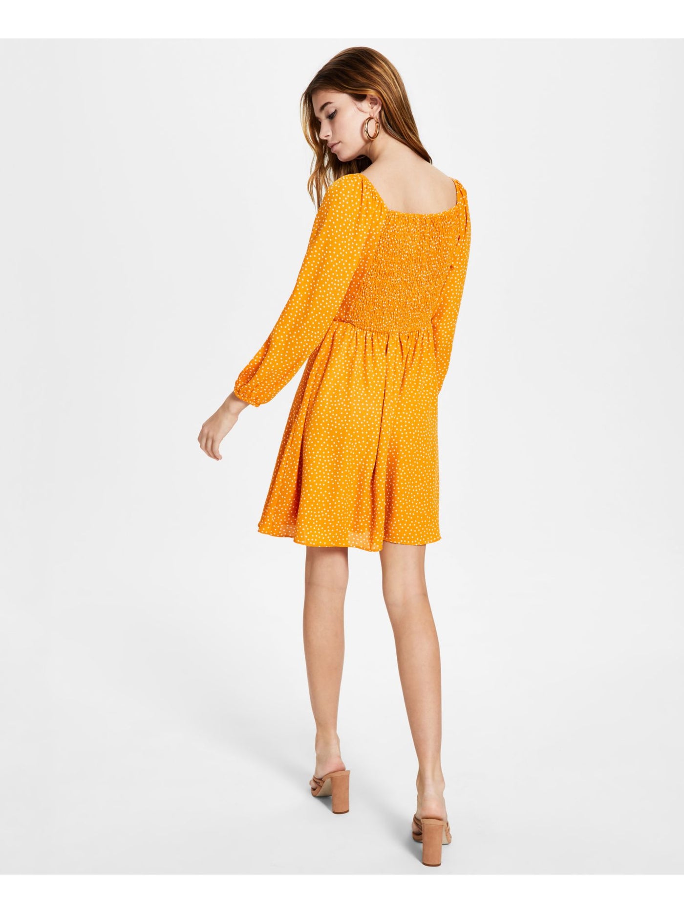 BAR III Womens Smocked Blouson Sleeve Sweetheart Neckline Short Party Fit + Flare Dress