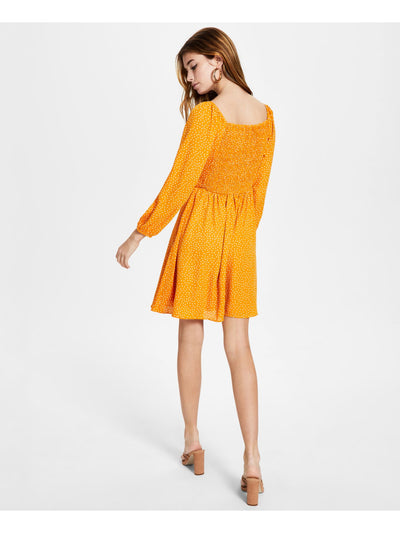 BAR III Womens Smocked Blouson Sleeve Sweetheart Neckline Short Party Fit + Flare Dress