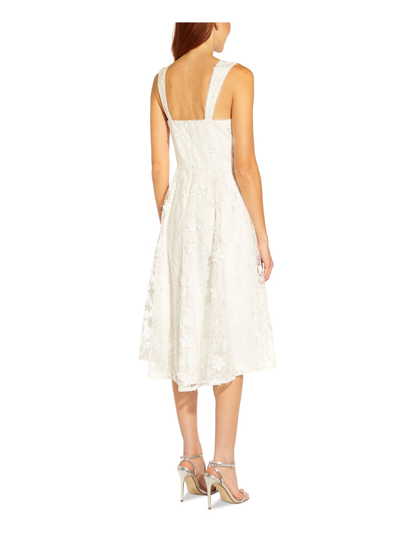 ADRIANNA PAPELL Womens White Zippered Lined Sleeveless V Neck Below The Knee Party Hi-Lo Dress 8