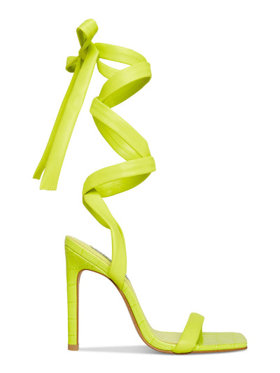 STEVE MADDEN Womens Green Crocodile Strappy Comfort Utilize Square Toe Stiletto Lace-Up Dress Heeled Sandal 6.5 M