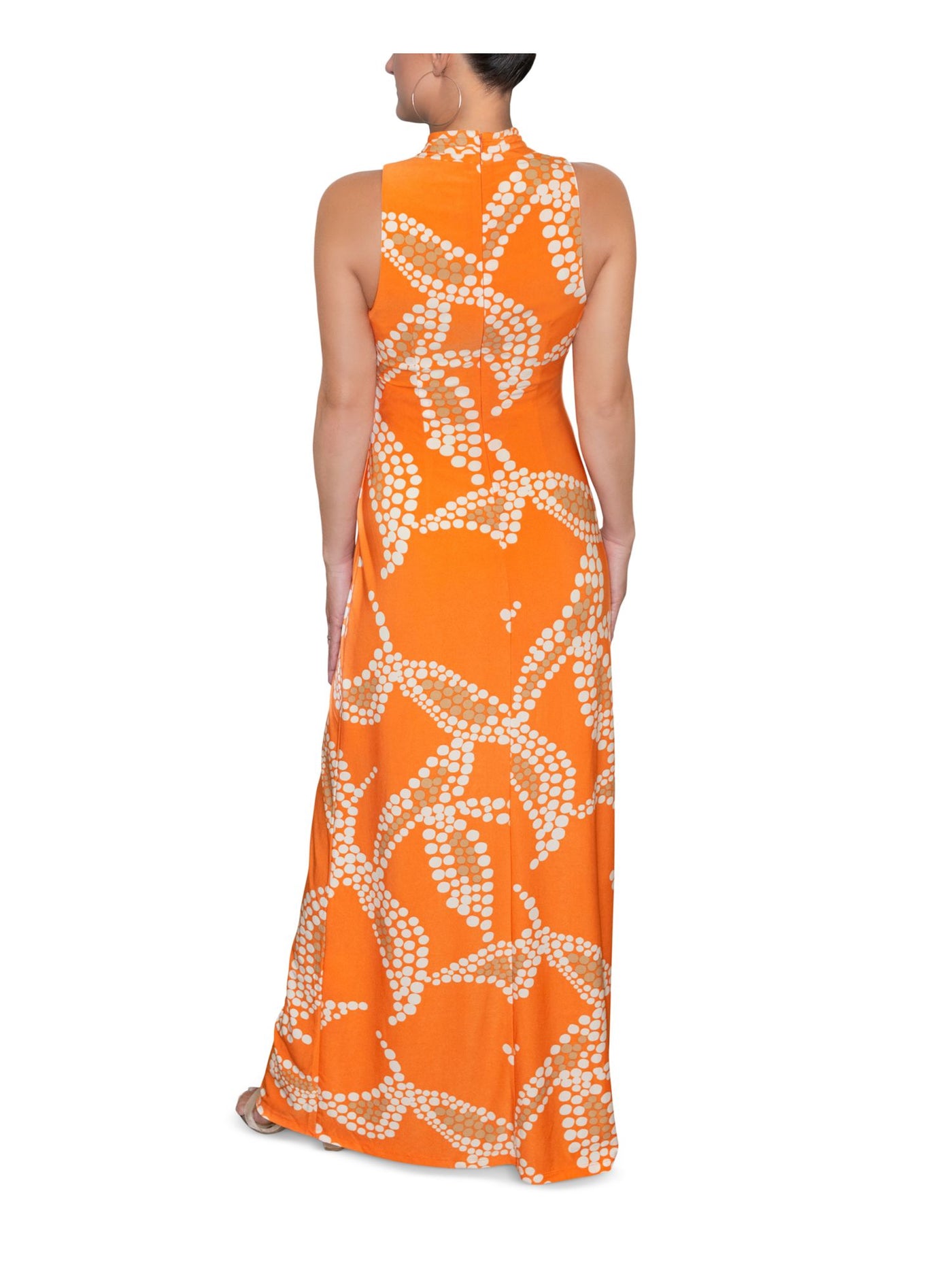 RACHEL RACHEL ROY Womens Orange Zippered Cut Out Back Slit Printed Sleeveless Halter Maxi Party Sheath Dress L