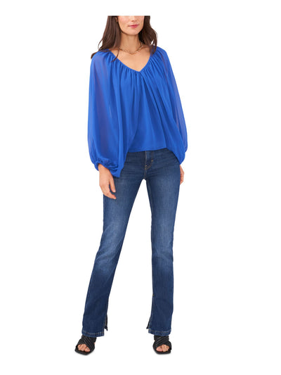 VINCE CAMUTO Womens Blue Sheer Cape Like Long Sleeves V Neck Top XXS