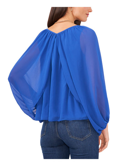 VINCE CAMUTO Womens Blue Sheer Cape Like Long Sleeves V Neck Top XXS