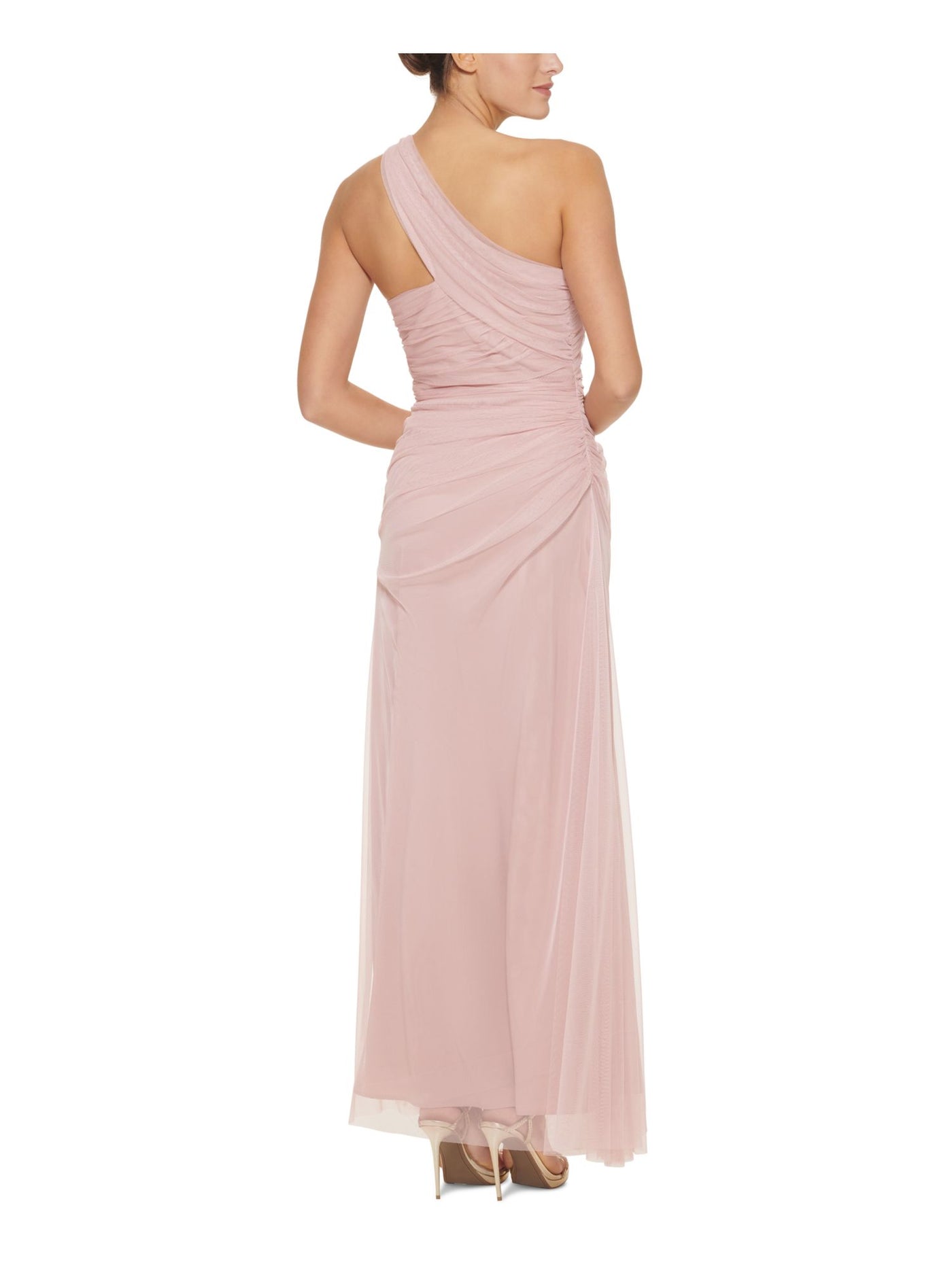 DKNY Womens Pink Cut Out Zippered Ruched Sleeveless Asymmetrical Neckline Full-Length Formal Gown Dress 12