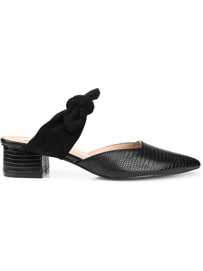 JOURNEE COLLECTION Womens Black Mixed Media Boxed  Snake Bow Accent Padded Melora Pointed Toe Block Heel Slip On Mules 7