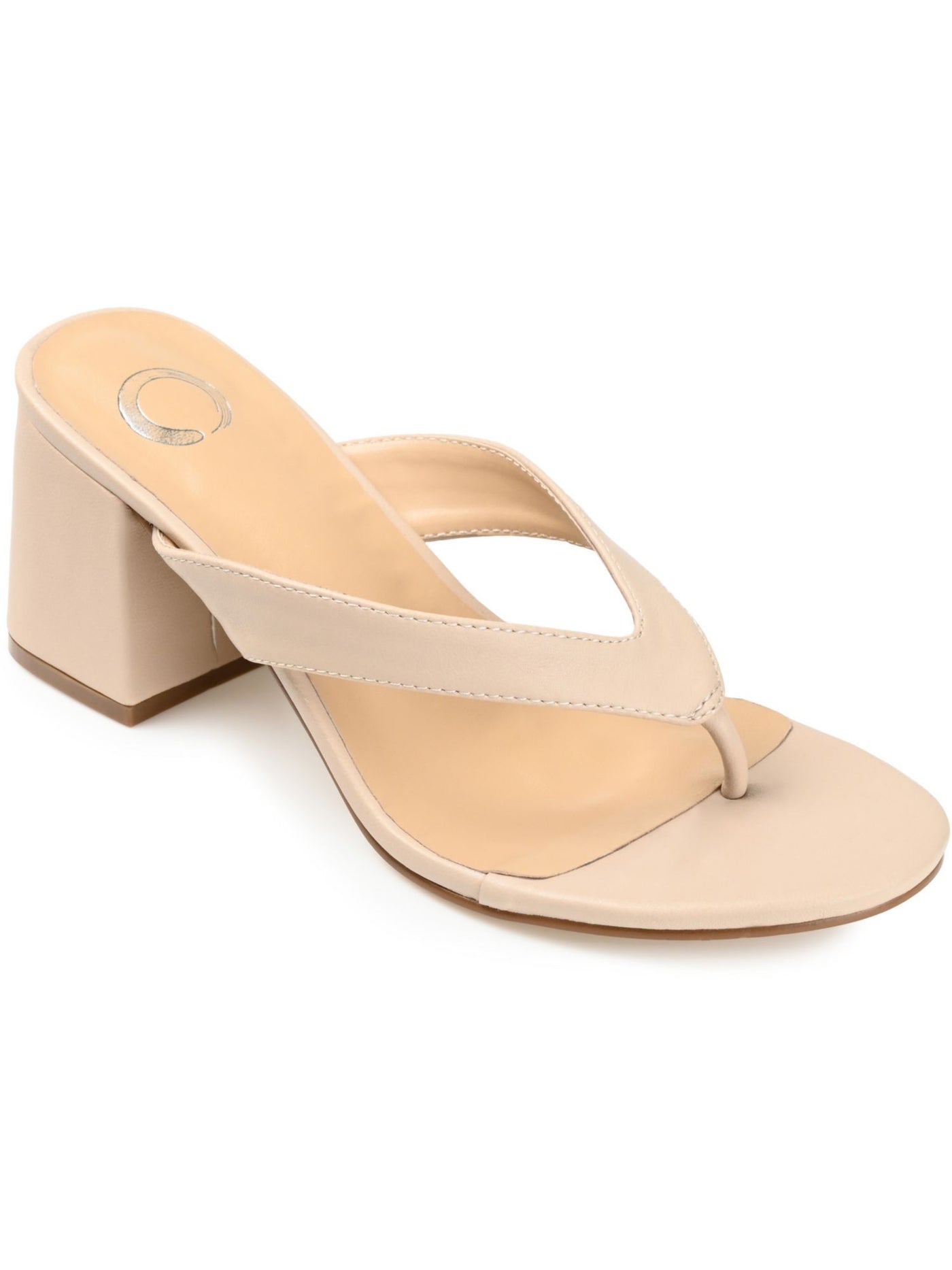 JOURNEE COLLECTION Womens Beige Padded Alika Open Toe Block Heel Slip On Thong Sandals Shoes 9