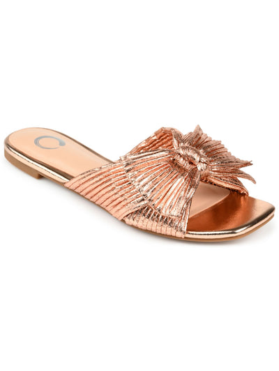 JOURNEE COLLECTION Womens Pink Metallic Cushioned Pleated Bow Accent Serlina Open Toe Slip On Slide Sandals Shoes 8.5 M