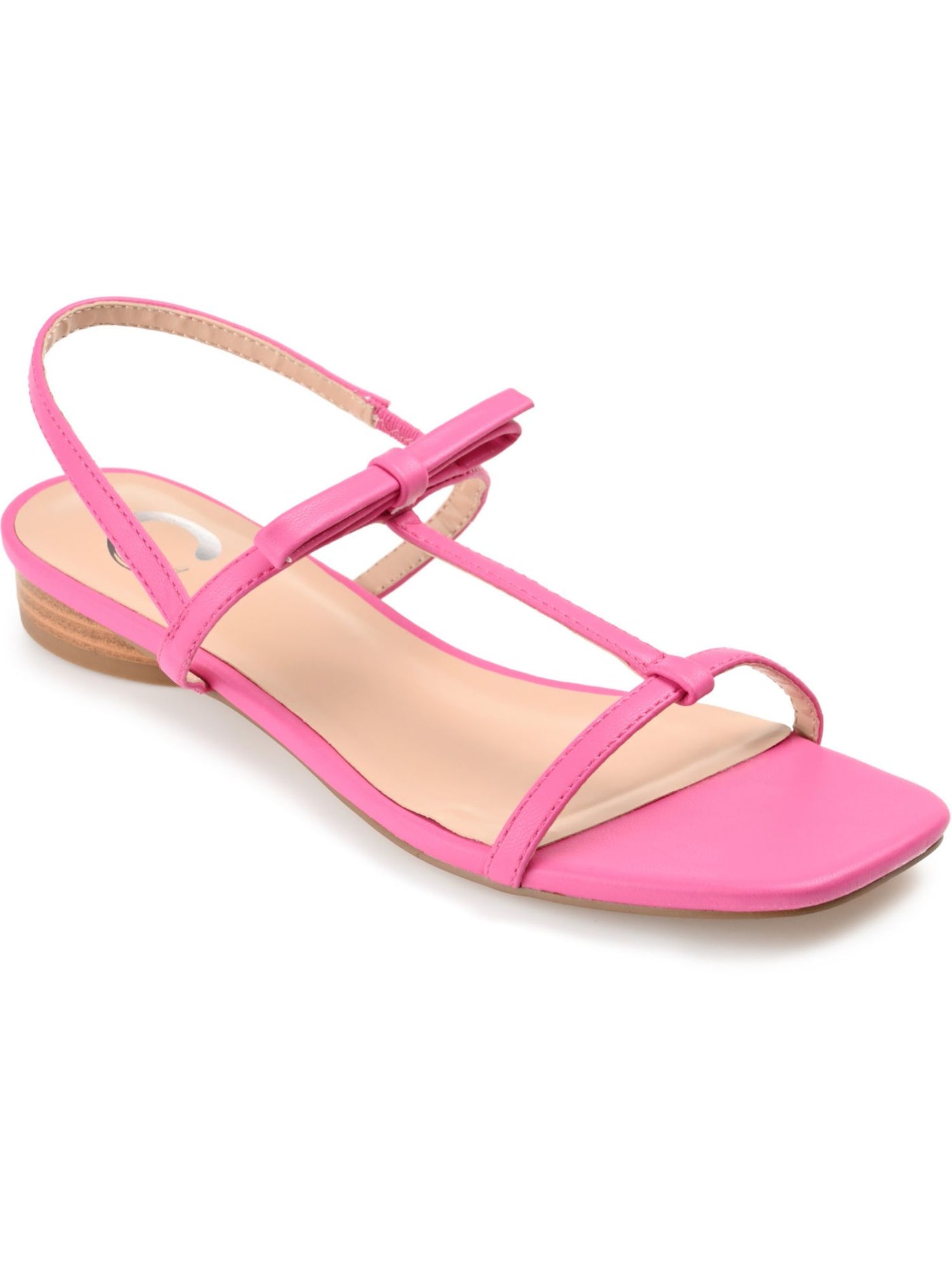 JOURNEE COLLECTION Womens Pink Bow Accent Padded Goring T-Strap Zaidda Square Toe Slip On Slingback Sandal 10