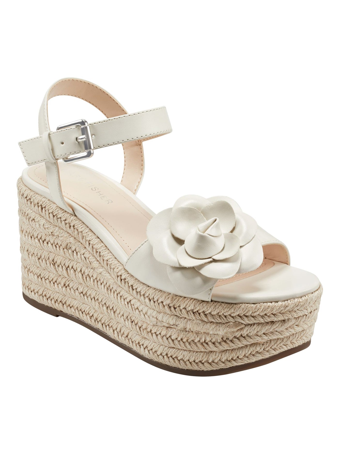 MARC FISHER Womens Ivory Padded Woven Flower Adjustable Strap Ankle Strap Venom Almond Toe Wedge Buckle Espadrille Shoes 11 M