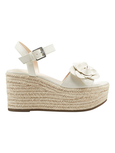 MARC FISHER Womens Beige Padded Woven Flower Adjustable Strap Ankle Strap Venom Almond Toe Wedge Buckle Espadrille Shoes 5.5 M