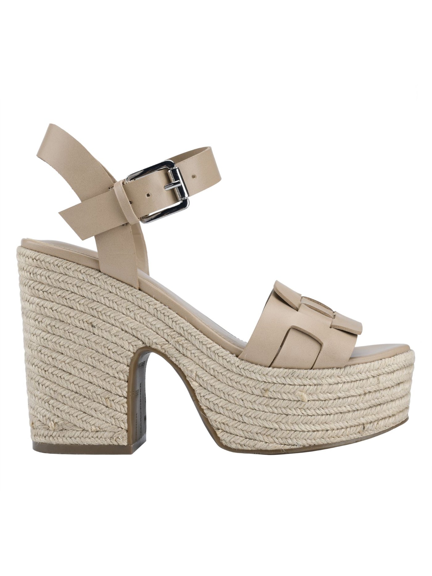 MARC FISHER Womens Ivory Padded Woven 2" Platform Adjustable Strap Ankle Strap Viga Round Toe Block Heel Buckle Espadrille Shoes 9.5 M