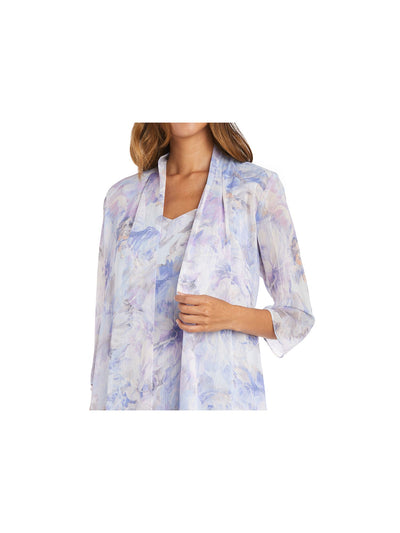 R&M RICHARDS Womens Light Blue Zippered Lined Open Front 3/4 Sleeve Sheer Floral Sleeveless Sweetheart Neckline Knee Length Evening Shift Dress 4