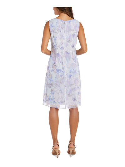 R&M RICHARDS Womens Light Blue Zippered Lined Open Front 3/4 Sleeve Sheer Floral Sleeveless Sweetheart Neckline Knee Length Evening Shift Dress 4