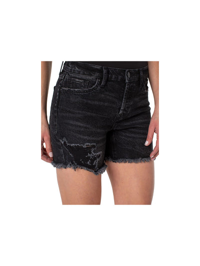 EARNEST SEWN NEW YORK Womens Black Denim Zippered Pocketed Frayed Hem Button Fly Distressed Shorts Shorts 25