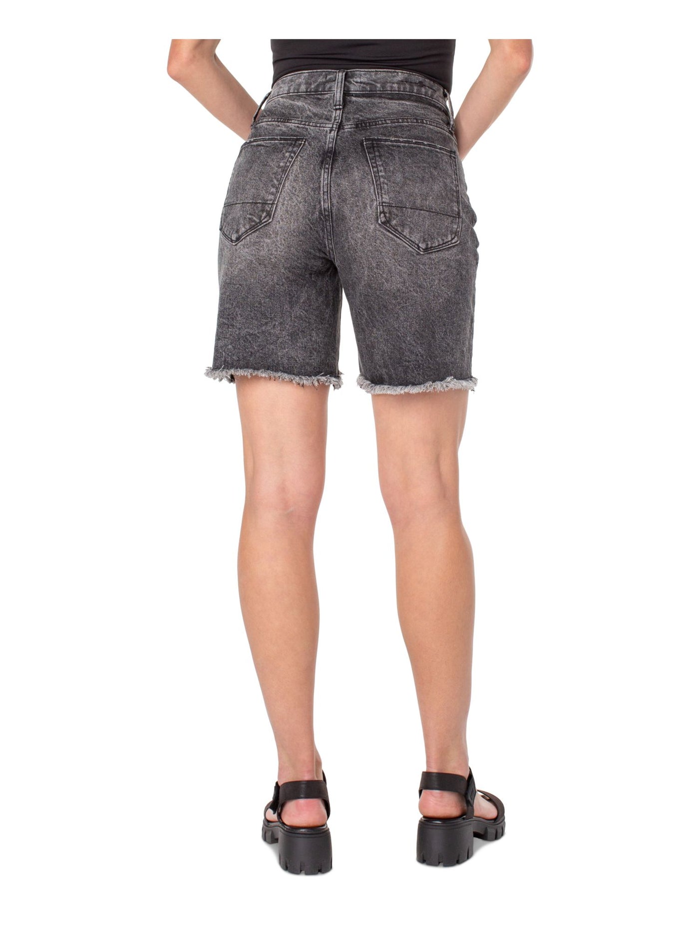 EARNEST SEWN NEW YORK Womens Gray Denim Frayed Pocketed Button Fly High Waist Shorts 31