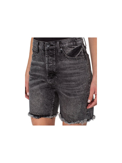 EARNEST SEWN NEW YORK Womens Gray Denim Frayed Pocketed Button Fly High Waist Shorts 25