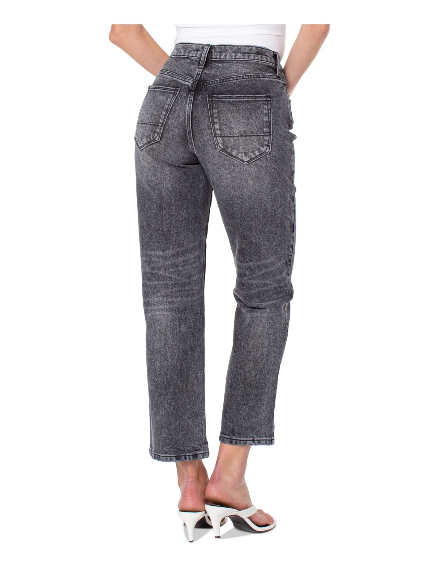 EARNEST SEWN NEW YORK Womens Gray Zippered Pocketed Straight Leg Ankle Crop High Waist Jeans 25