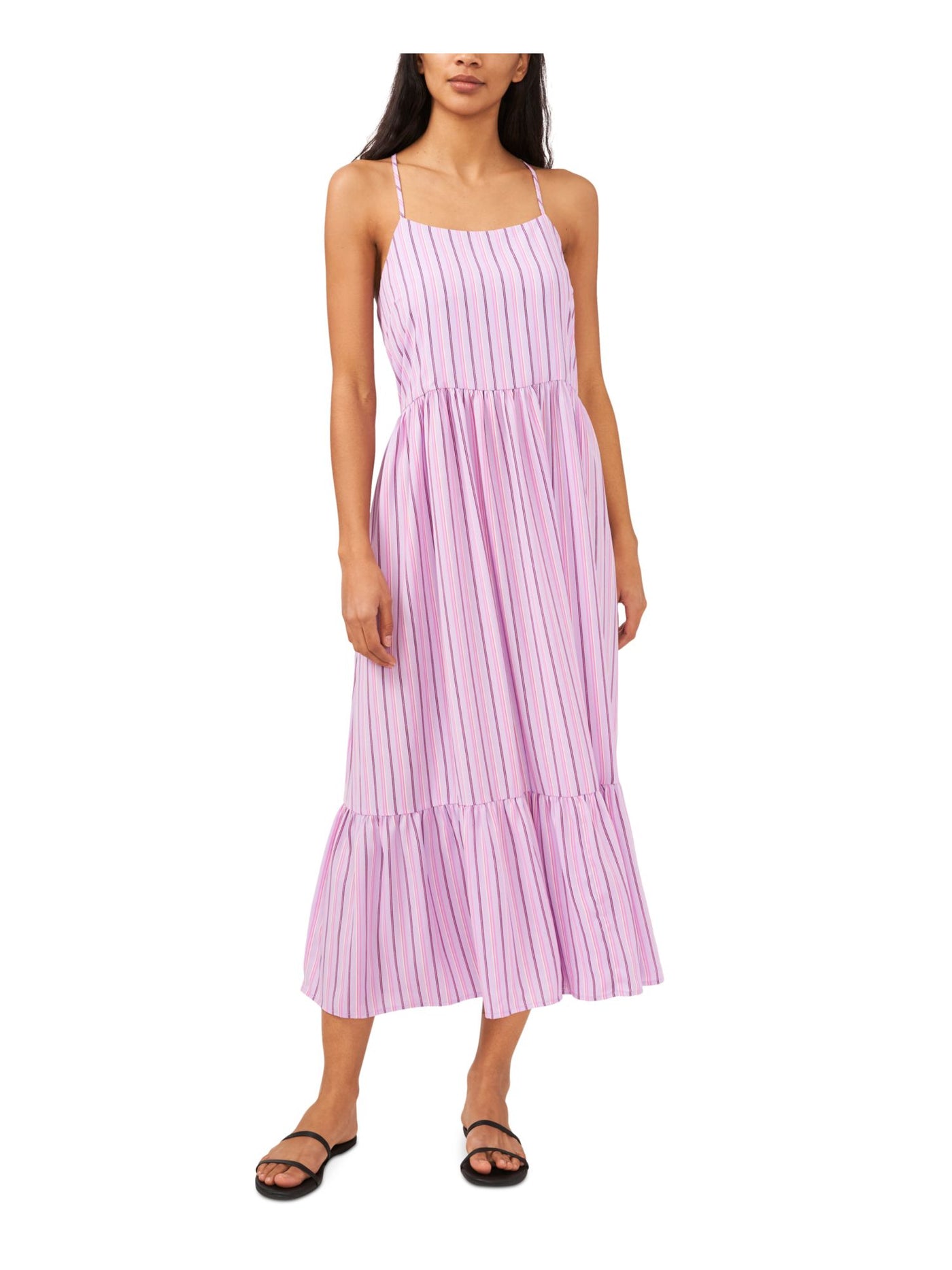 RILEY&RAE Womens Purple Zippered Crisscross Back Straps Striped Sleeveless Scoop Neck Midi Fit + Flare Dress XXL