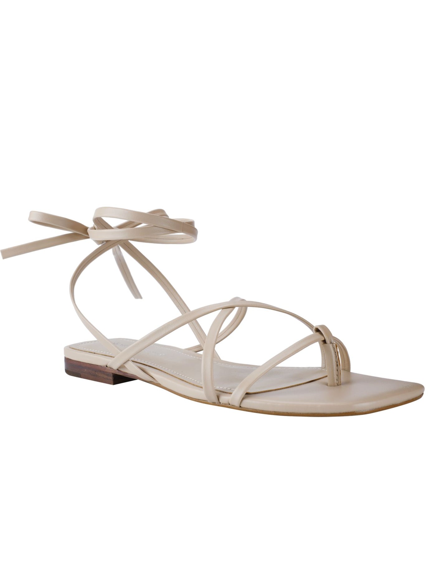 MARC FISHER Womens Beige Strappy Latent Square Toe Lace-Up Thong Sandals 6 M