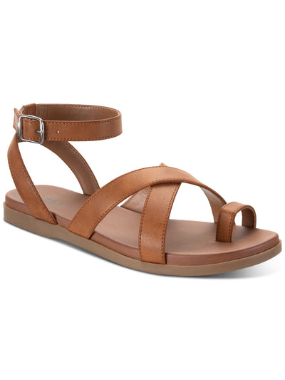 STYLE & COMPANY Womens Brown Toe Loop Criscross Straps Adjustable Strap Ankle Strap Lianaa Round Toe Buckle Sandals 10 M