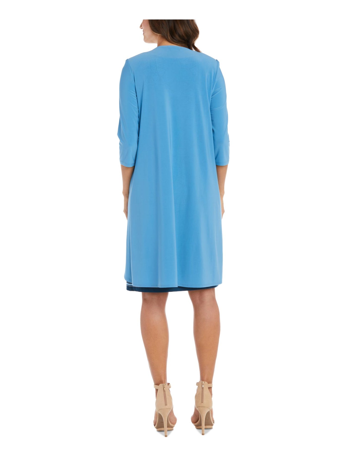 R&M RICHARDS Womens Blue 3/4 Sleeve Open Front Waterfall Cardigan 14