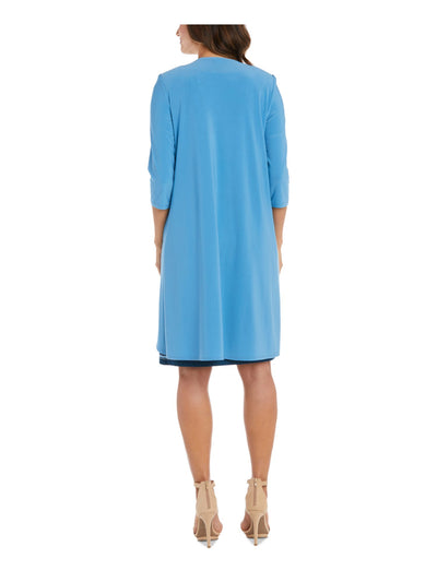 R&M RICHARDS Womens Blue 3/4 Sleeve Open Front Waterfall Cardigan 14