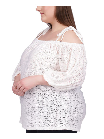 MICHAEL MICHAEL KORS Womens White Eyelet Sheer Tie Straps 3/4 Sleeve Off Shoulder Top Plus 3X