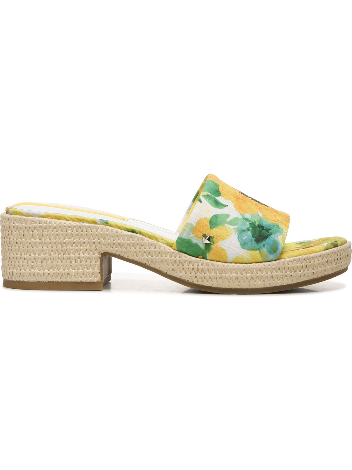 FRANCO SARTO Womens Yellow Floral Comfort Woven Pony Round Toe Block Heel Slip On Heeled Sandal 9 M