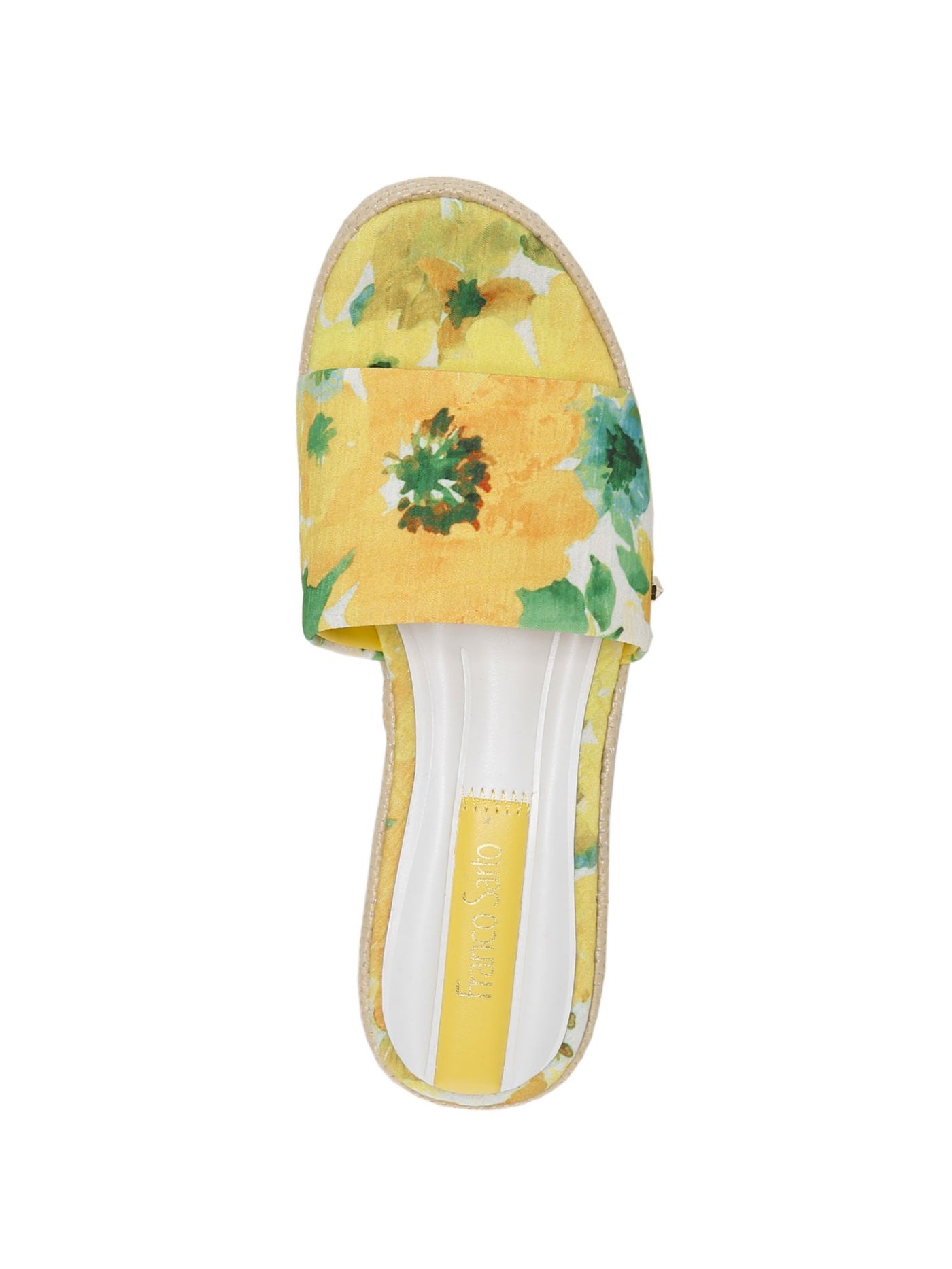 FRANCO SARTO Womens Yellow Floral Comfort Woven Pony Round Toe Block Heel Slip On Heeled Sandal 9 M