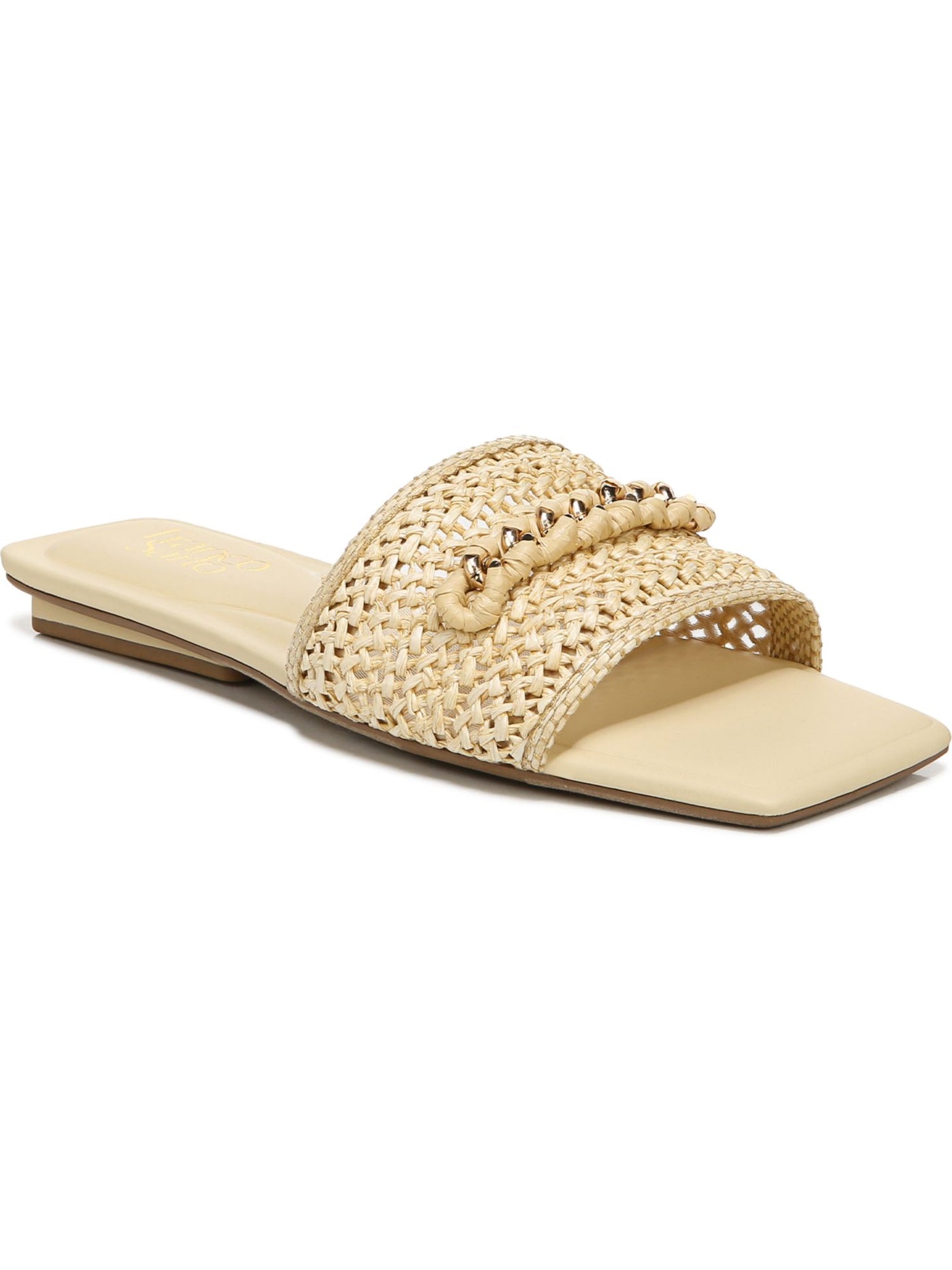 FRANCO SARTO Womens Beige Chain Cushioned Woven Caven Square Toe Slip On Slide Sandals 8.5 M