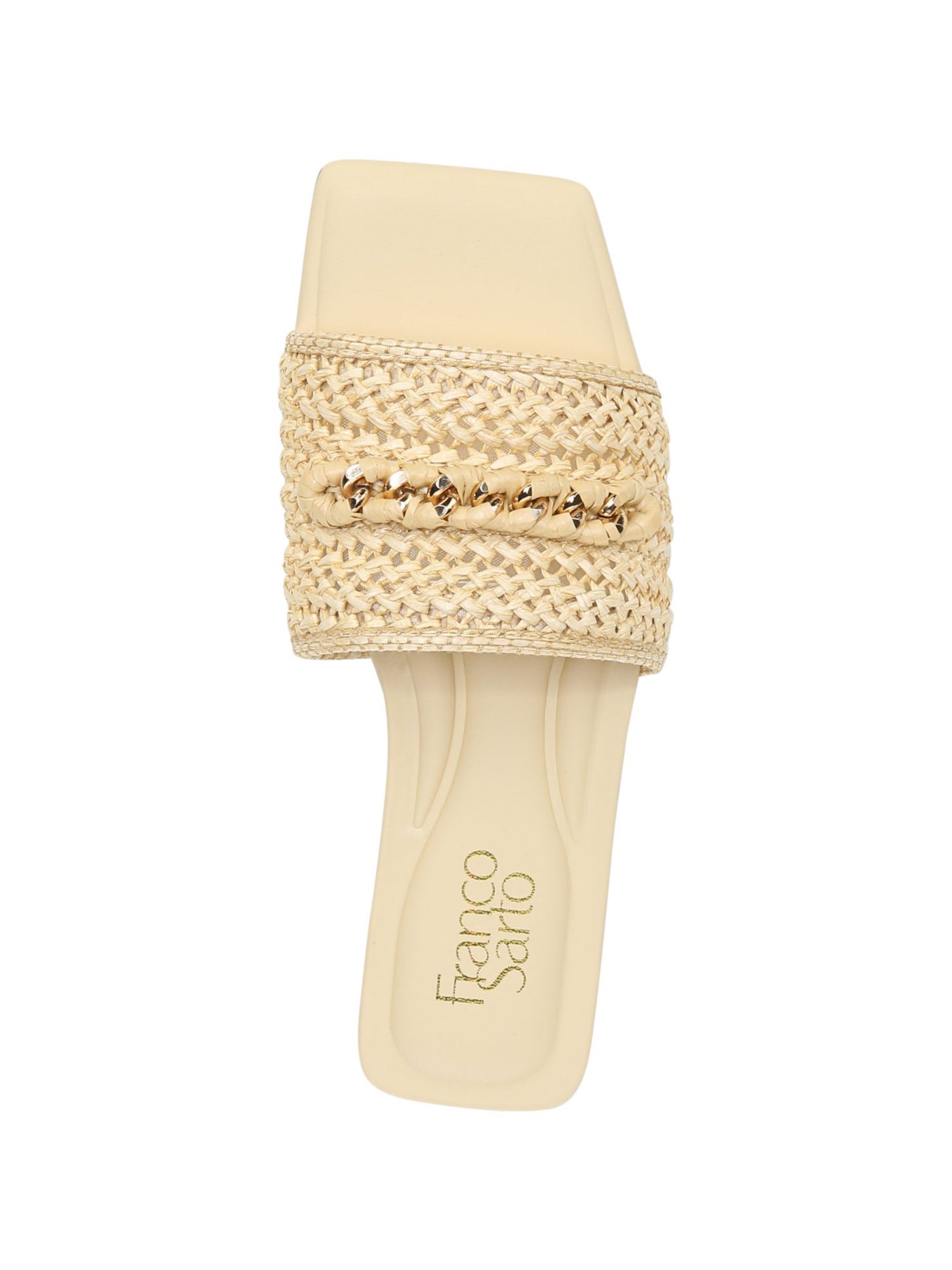 FRANCO SARTO Womens Beige Chain Cushioned Woven Caven Square Toe Slip On Slide Sandals 8 M