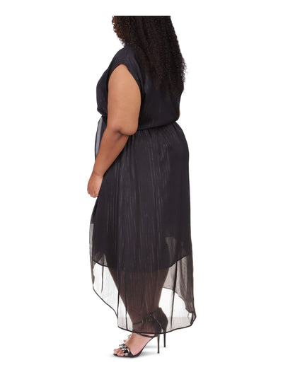 MICHAEL MICHAEL KORS Womens Black Sheer Tie Keyhole Closure Grommets Sleeveless Round Neck Maxi Hi-Lo Dress Plus 3X
