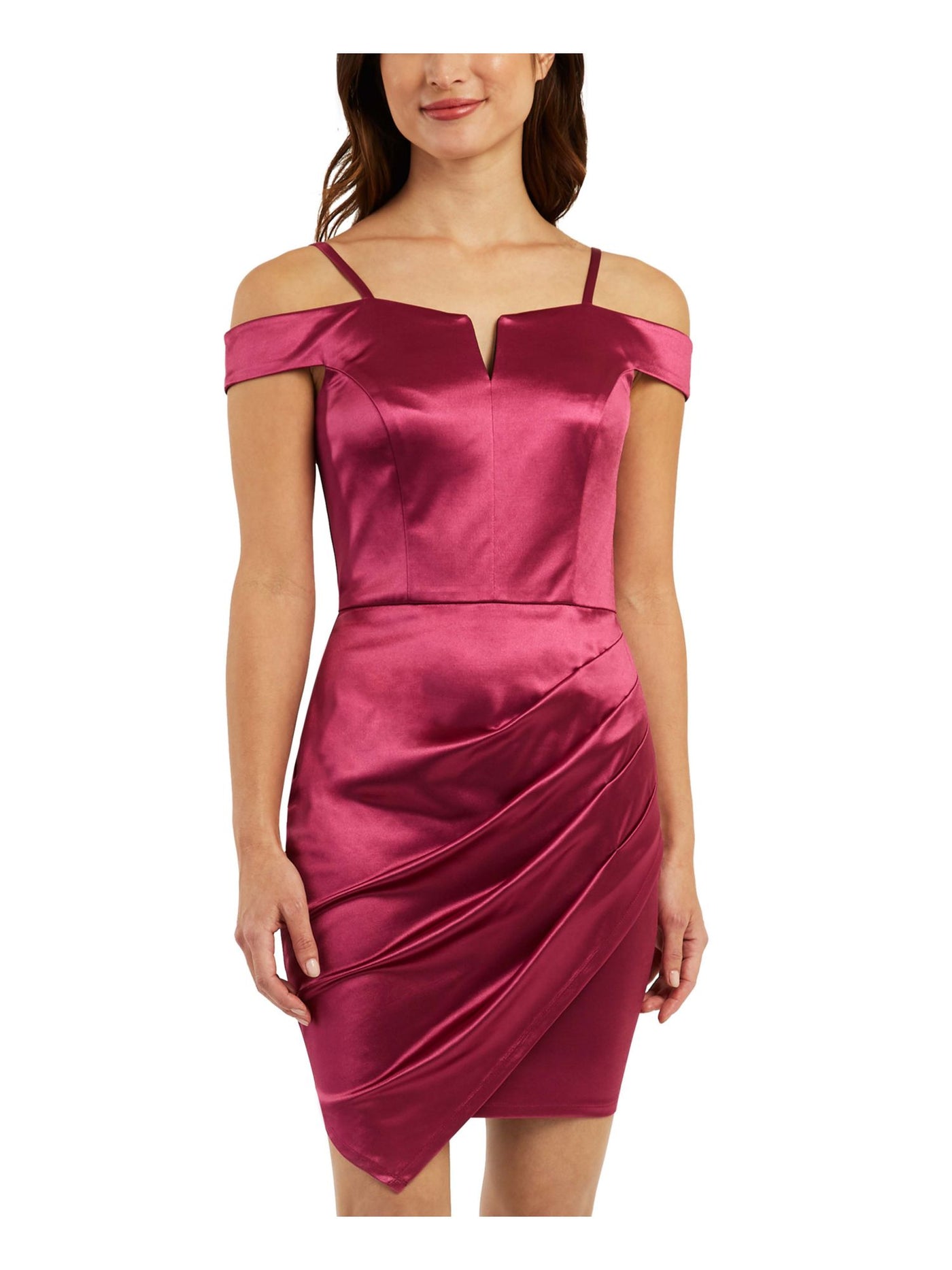 BCX DRESS Womens Pink Adjustable Zippered Padded Bust Pleated Lined Cap Sleeve Off Shoulder Above The Knee Party Body Con Dress 13